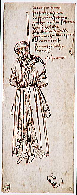 Leonardo da Vinci’s sketch of the conspirator who killed Giuliano hanged.
